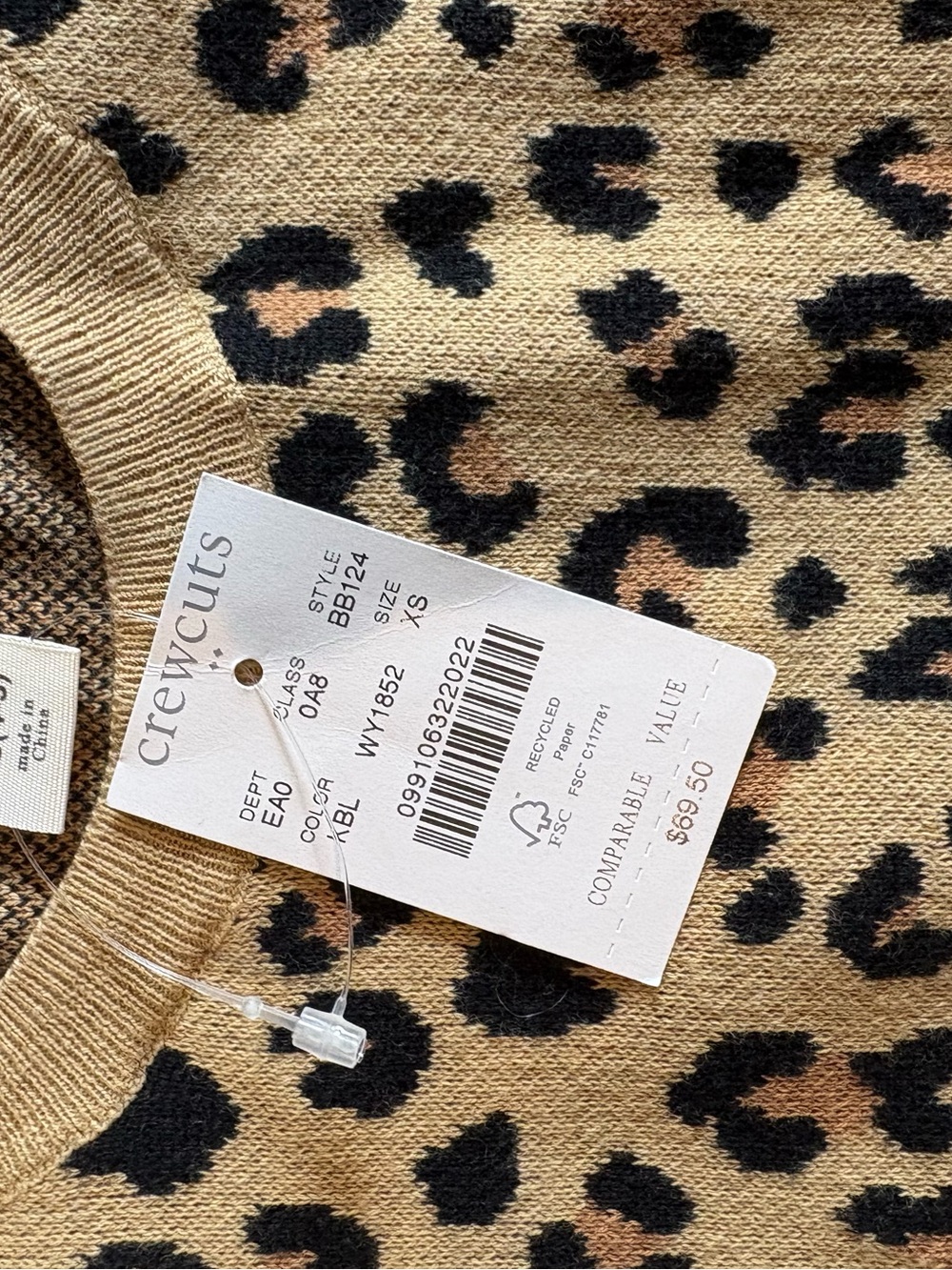 J. Crew Leopard Print Crewneck Sweater in Tan, Black and Brown